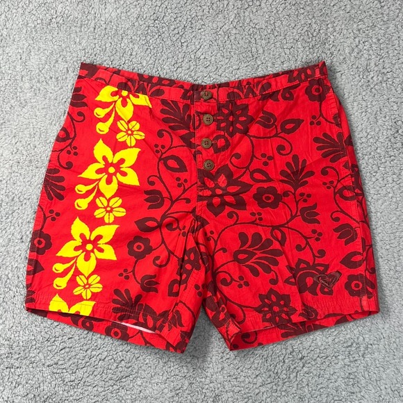 Roxy Boardshorts Embroidered Logo 100% Cotton Floral Red Women's Size 3 VTG NWT - Picture 1 of 14